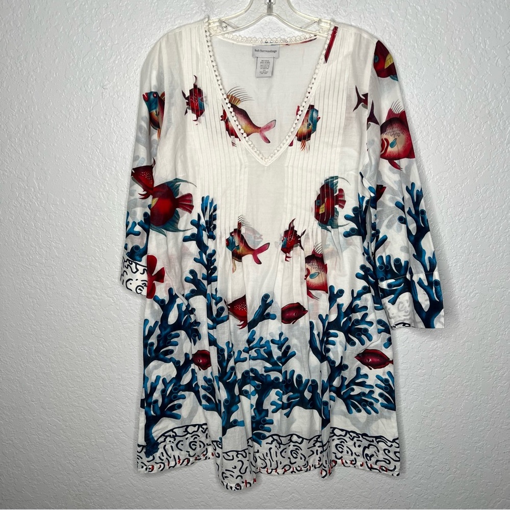 Soft Surroundings Tunic Top XS Fish/Reef Swim Cover Up Coastal Beach Island